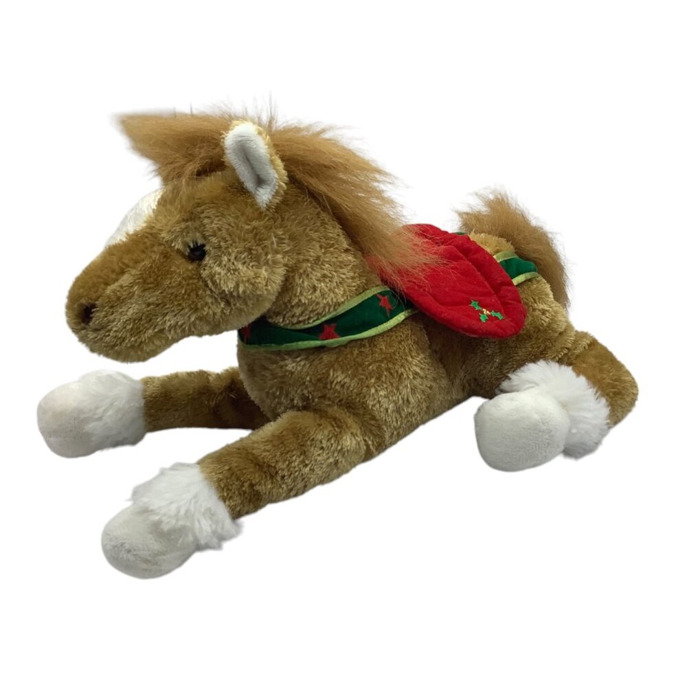 Aurora Plush Horse With‎ Saddle 14”x8” Stuffed Animal Toy For Kids Brown & White